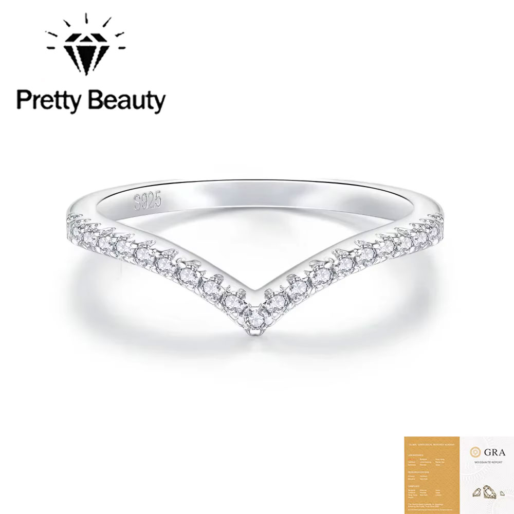 Moissanite Eternity Band Ring Stackable - Cincin Chevron Moissanite Cantik Perak 925