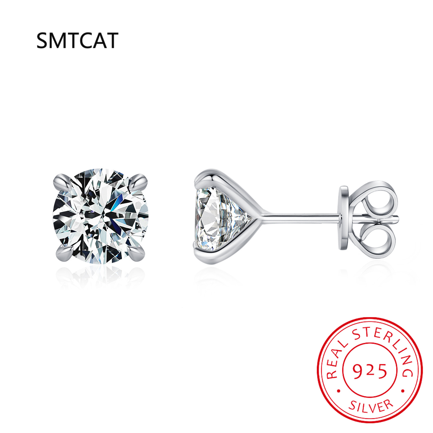 Moissanite Stud Earrings Round Cut 1Ct - D Warna 1CT Moissanite Anting Kancing