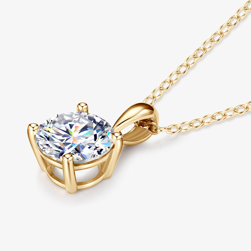 Moissanite Pendant Necklace Solitaire - IOGOU Kalung Emas Padat 14K 8Mm
