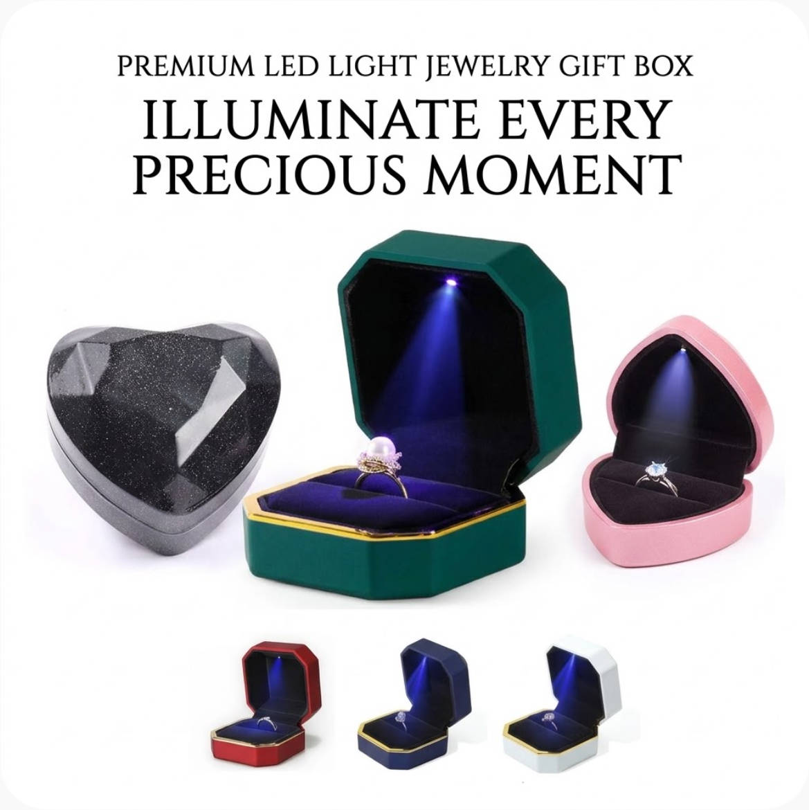 Velvet Ring Box Led Light Proposal - Kotak Perhiasan Cincin Berbentuk Hati dengan