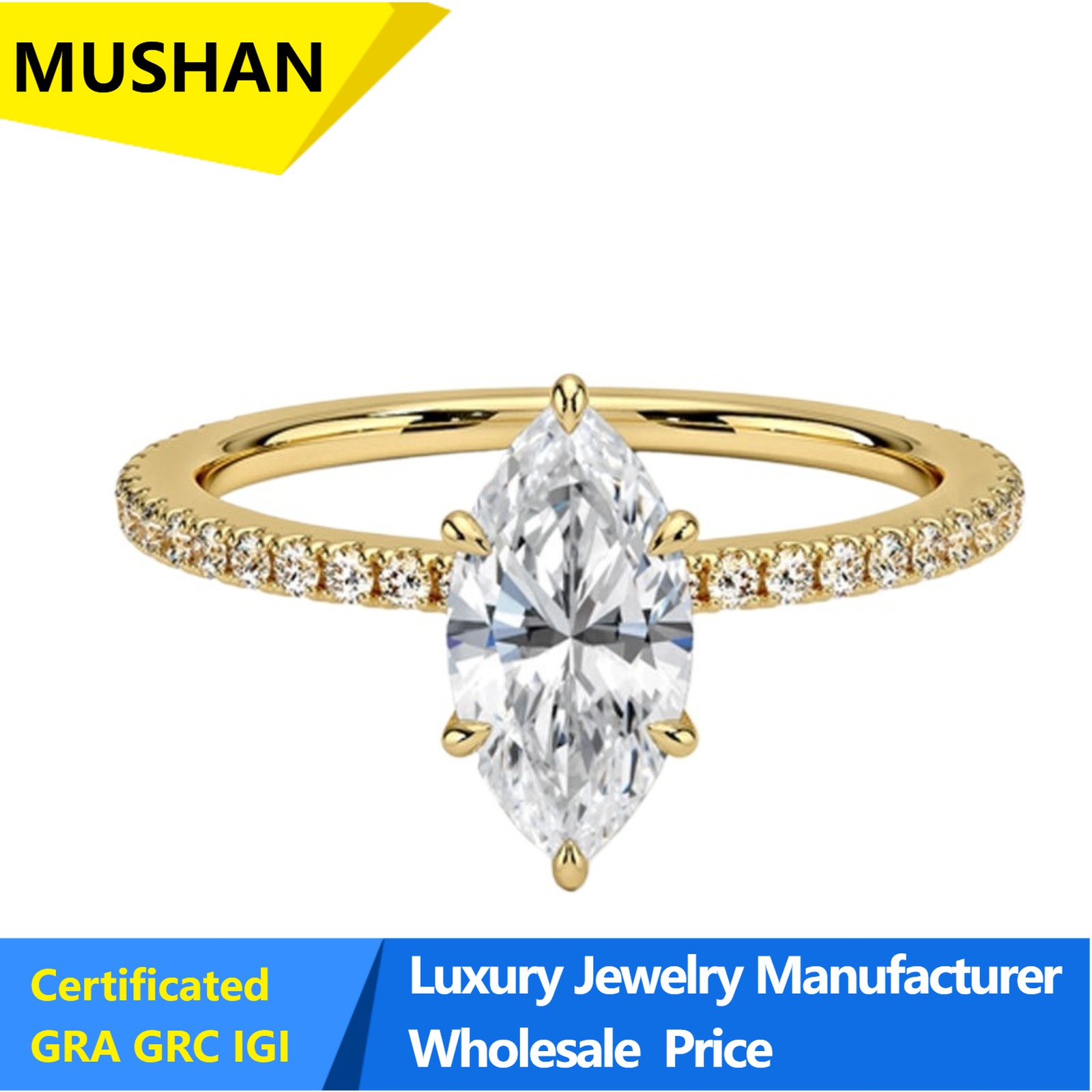 Lab Grown Diamond Ring 14K Gold - MuShan Jewelry, cincin perak 925, emas