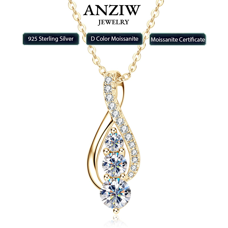 Moissanite Pendant Necklace Solitaire - Anziw 925 mode perak Sterling kalung