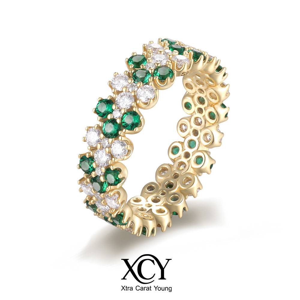 Moissanite Eternity Band Ring Stackable - Cincin Emas Lapis 14k XCY dengan