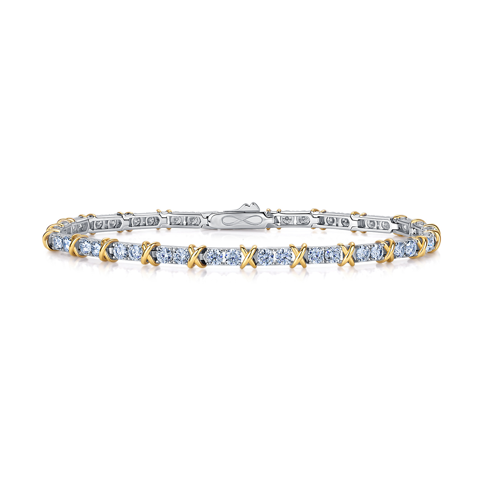 Moissanite Tennis Bracelet 925 Sterling - Gelang Tenis Wanita TY Two-Tone X-Link