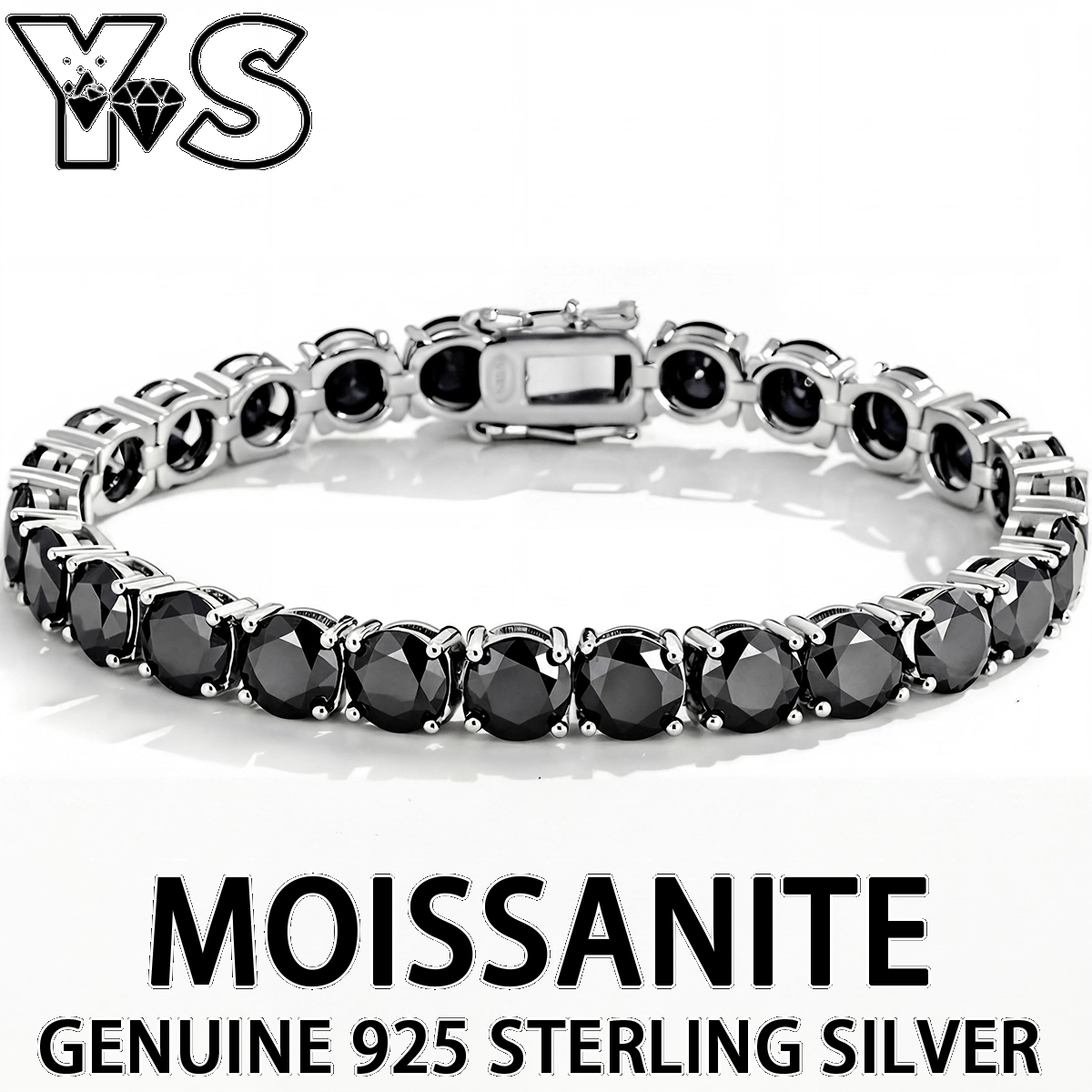Moissanite Tennis Bracelet 925 Sterling - Gelang Tenis Moissanite Hitam Perak Sterling