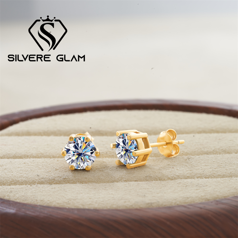 Moissanite Stud Earrings Round Cut 1Ct - Anting Kancing Moissanite 925 Perak Murni