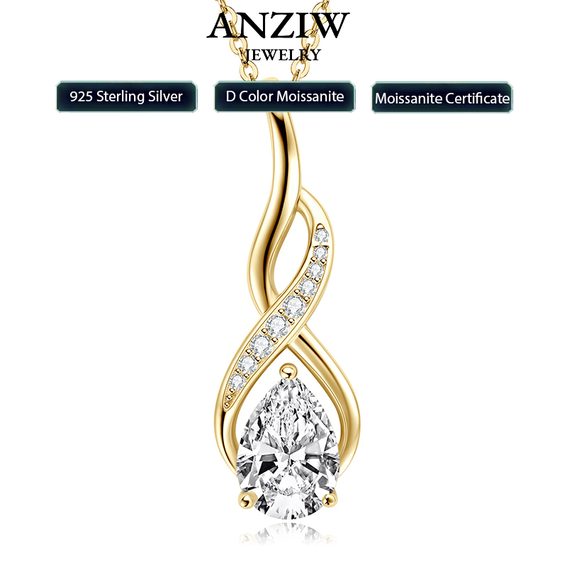 Moissanite Pendant Necklace Solitaire - Anziw 7X10Mm 2ct Potongan Pir Moissanite