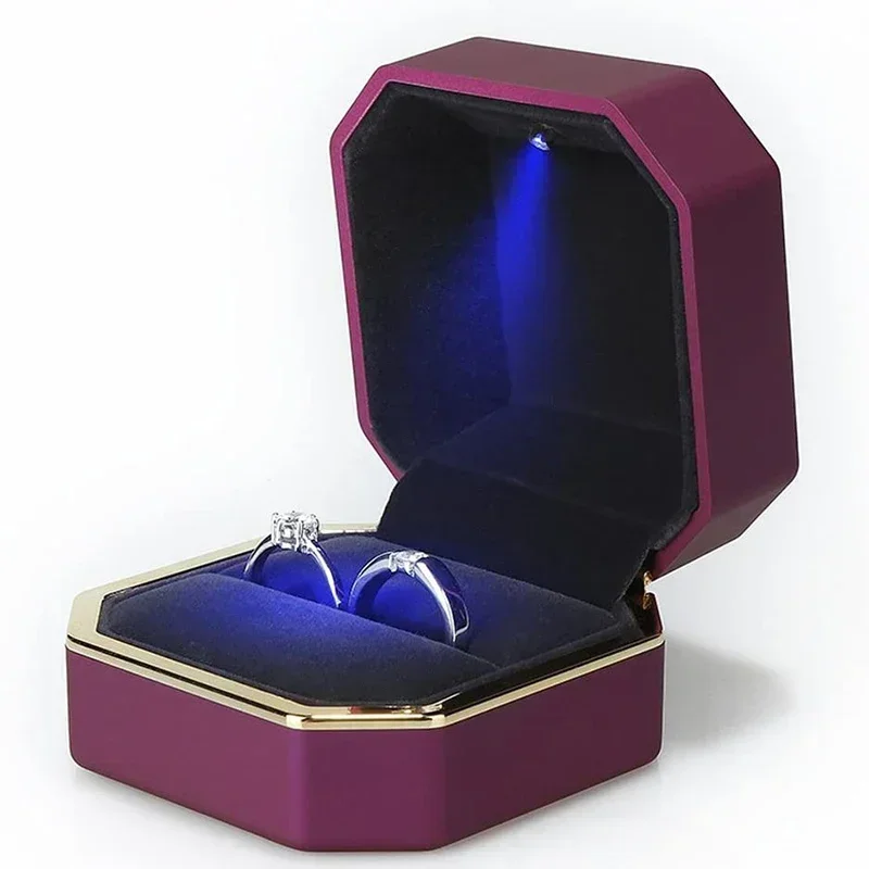 Velvet Ring Box Led Light Proposal - 1PCS Kotak Cincin Mewah Persegi Beludru