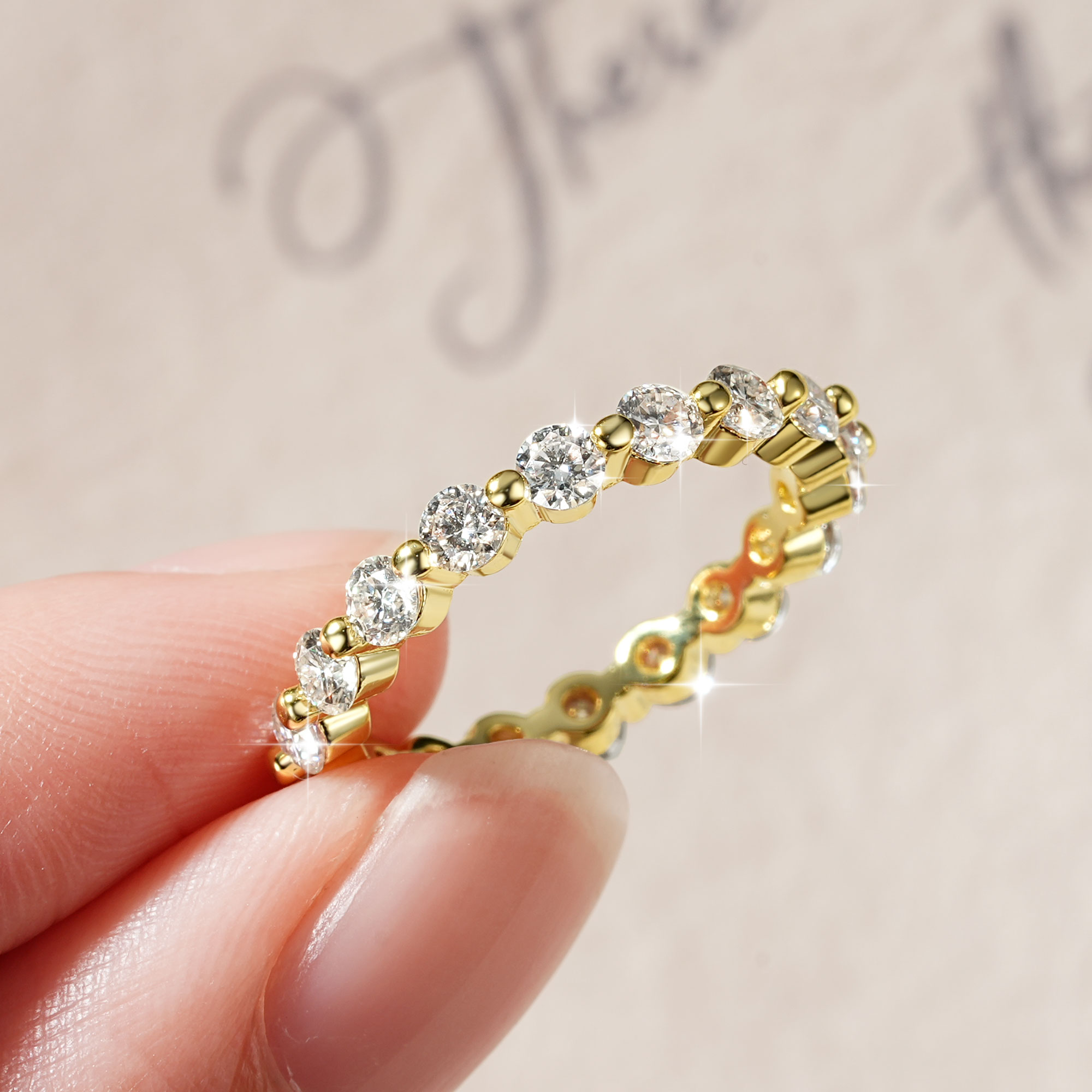 Moissanite Eternity Band Ring Stackable - Abestecom D Color Cincin Berlapis Emas