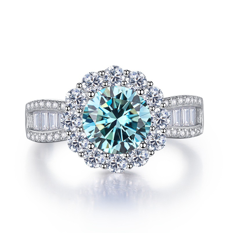 Moissanite Engagement Ring 2 Carat D Vvs1 - Cincin Perak Sterling S925 dengan Moissanite