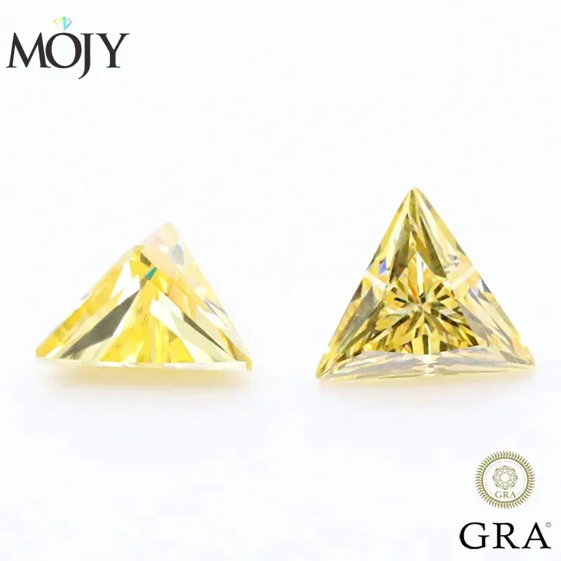 Gra Certificate Loose Moissanite Stone - MOJY Potongan Segitiga Lemon Kuning Longgar