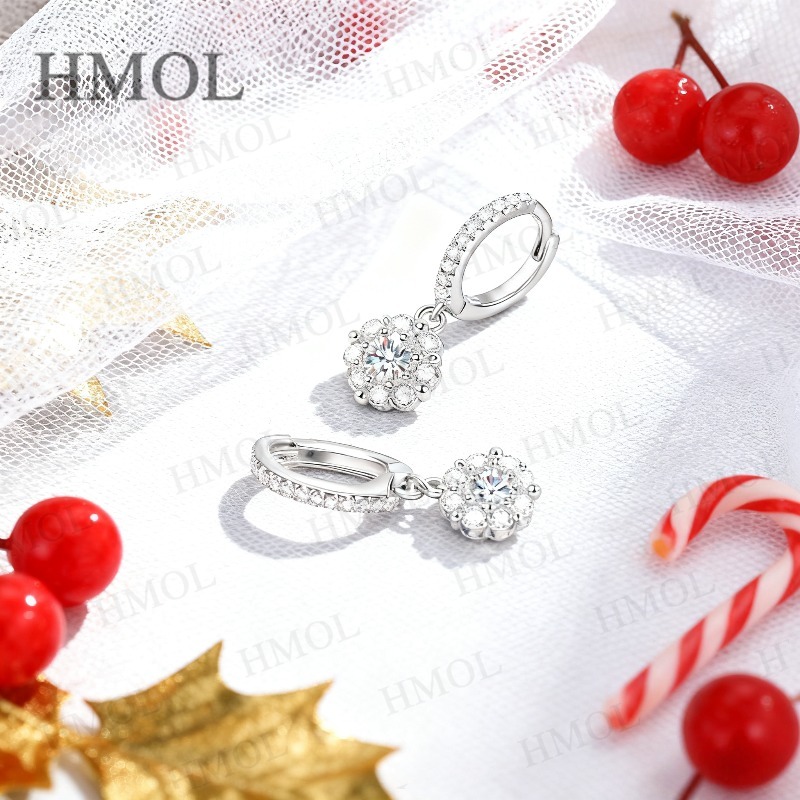 Moissanite Stud Earrings Round Cut 1Ct - Anting Moissanite Potongan Bulat 1CT Putih/Hitam/Champagne/Biru/Hijau