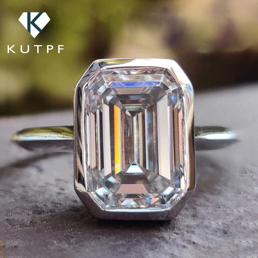 Moissanite Engagement Ring 2 Carat D Vvs1 - Cincin Pertunangan Moissanite Potongan Emerald Bezel