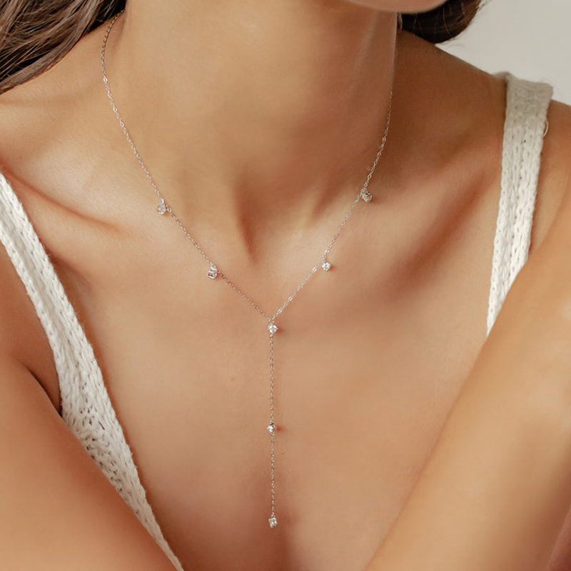 Moissanite Pendant Necklace Solitaire - Anziw kalung rantai Moissanite 3mm, liontin