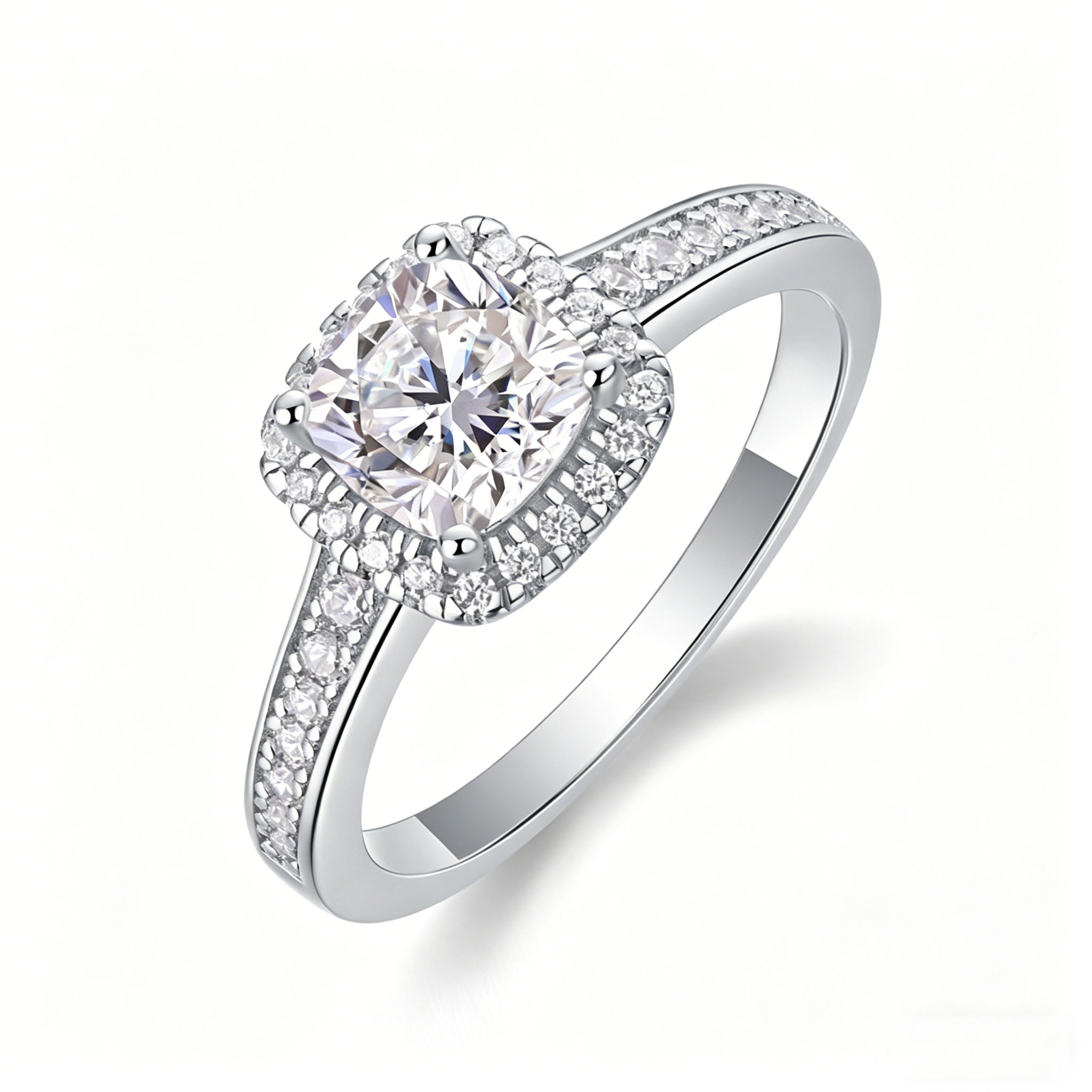 Moissanite Engagement Ring 2 Carat D Vvs1 - Cincin Moissanite Cushion Cut Halo yang