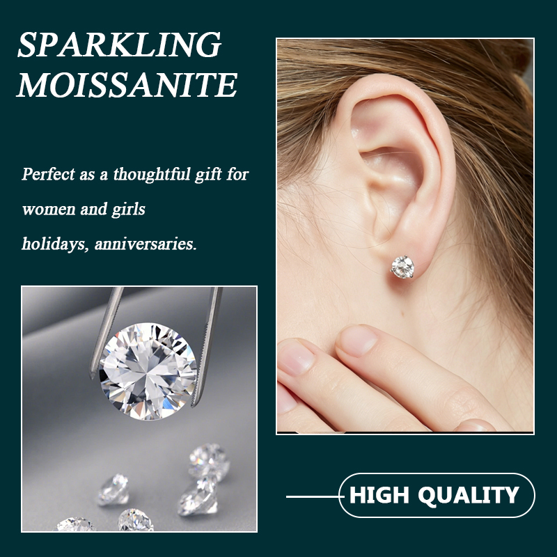 WES 1CT Anting Kancing Moissan - Moissanite Stud Earrings Round Cut 1Ct ulasan dan harga