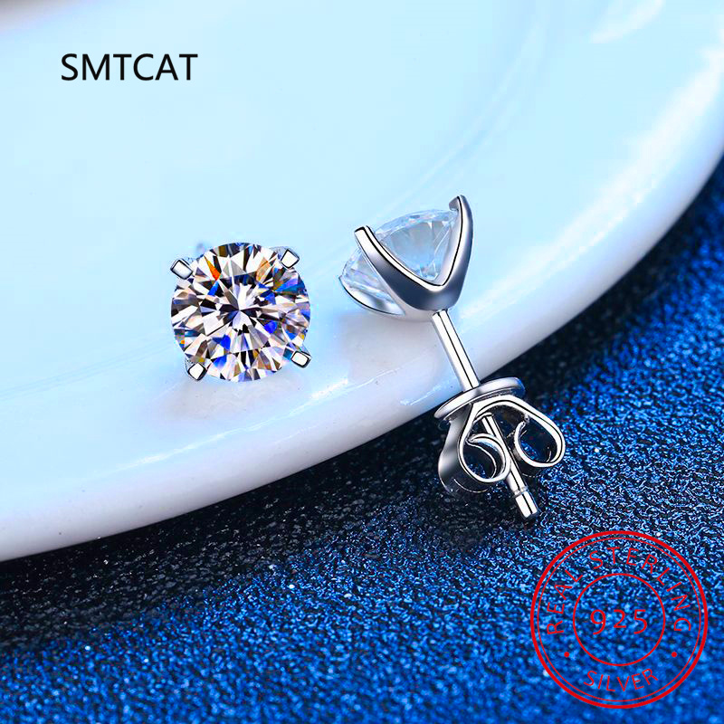 D Warna 1CT Moissanite Anting  - Moissanite Stud Earrings Round Cut 1Ct ulasan dan harga