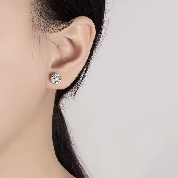 Anting Tusuk Moissanite 1ct un - Moissanite Stud Earrings Round Cut 1Ct ulasan dan harga