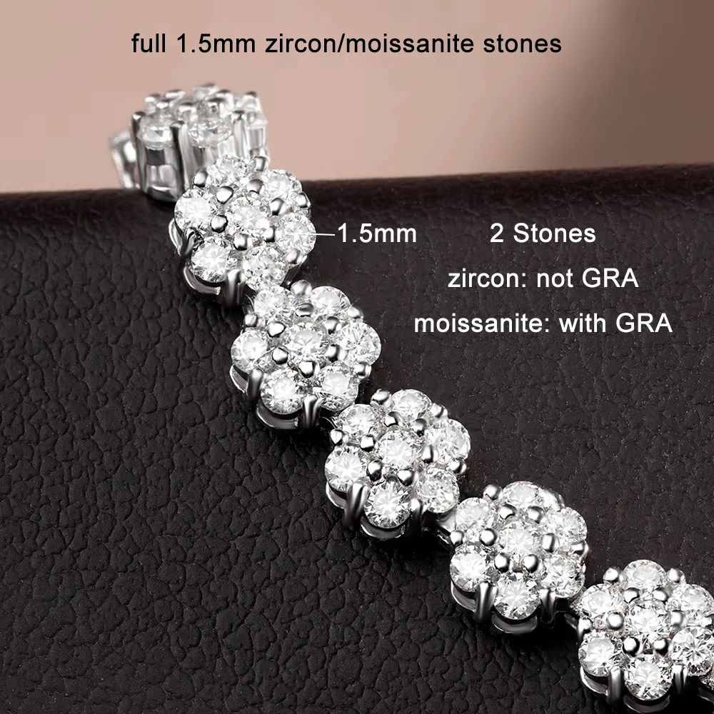 GRA Bersertifikat 4.5Mm Bunga  - Moissanite Tennis Bracelet 925 Sterling ulasan dan harga