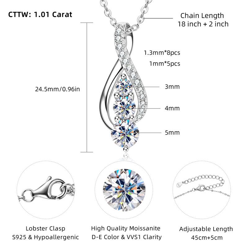 Anziw 925 mode perak Sterling  - Moissanite Pendant Necklace Solitaire ulasan dan harga