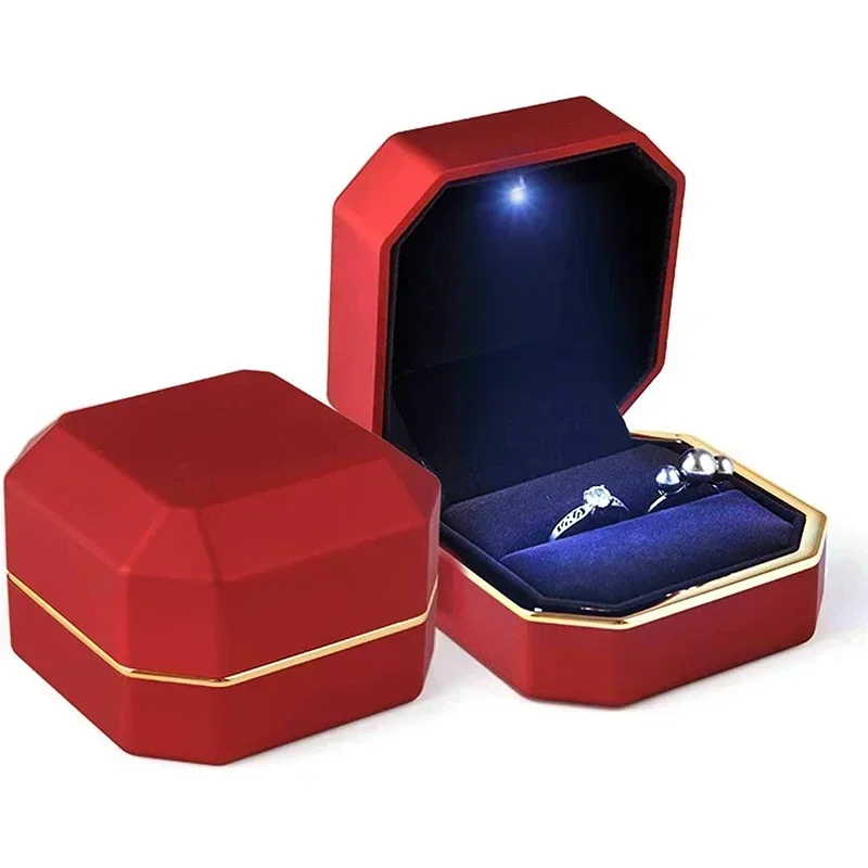 Baru 1 Buah Kotak Cincin Mewah - Velvet Ring Box Led Light Proposal ulasan dan harga
