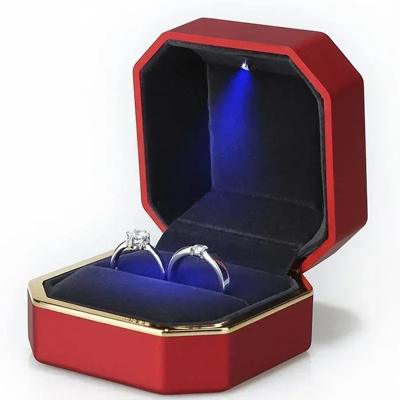 Baru 1 Buah Kotak Cincin Mewah - Velvet Ring Box Led Light Proposal ulasan dan harga