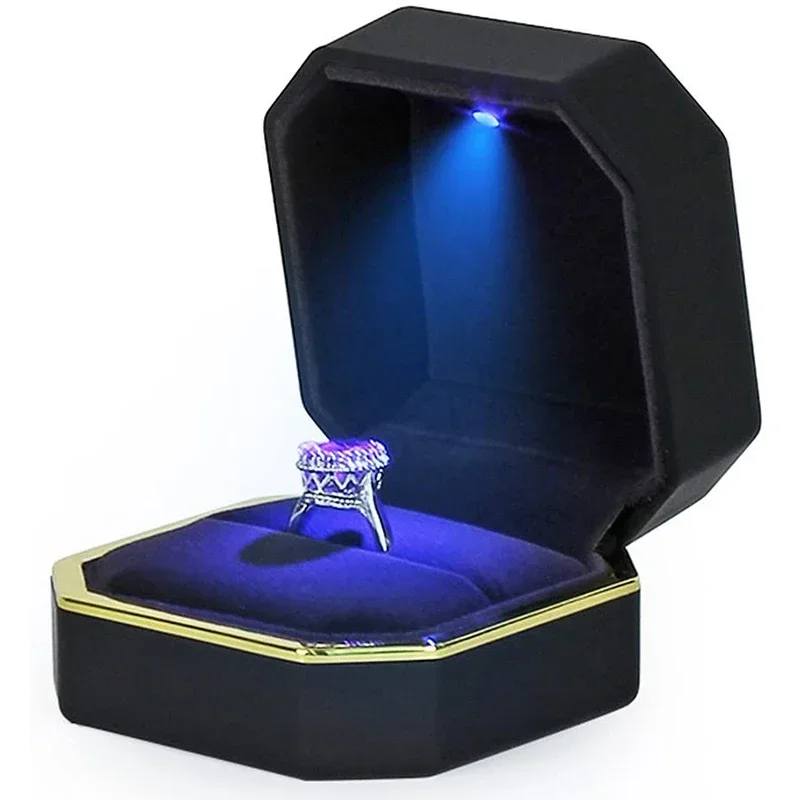 Kotak Cincin Mewah Baru 1PCS K - Velvet Ring Box Led Light Proposal ulasan dan harga