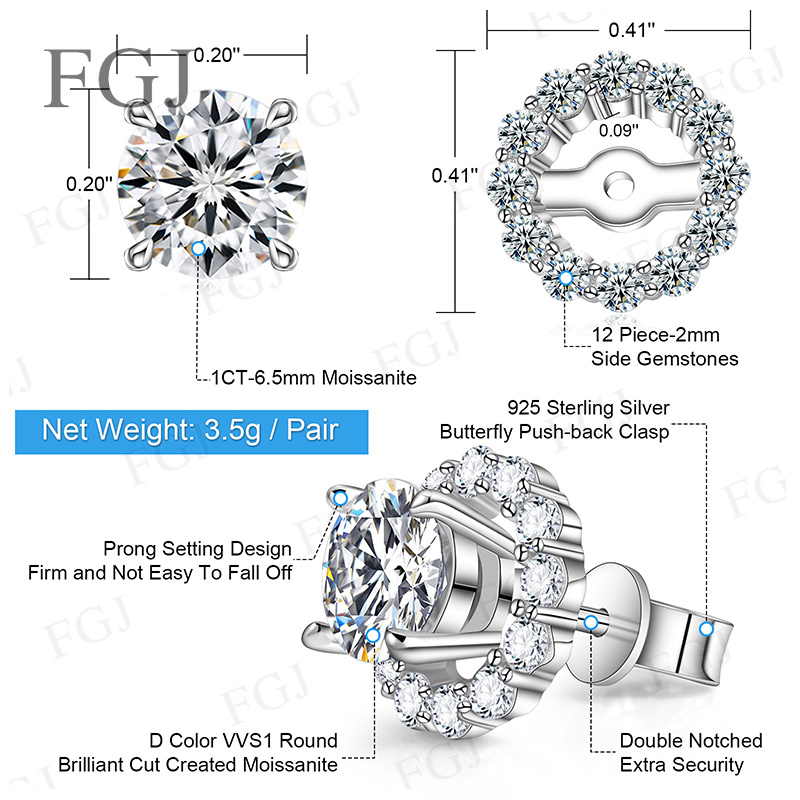Anting-anting berlian moissani - Moissanite Stud Earrings Round Cut 1Ct ulasan dan harga