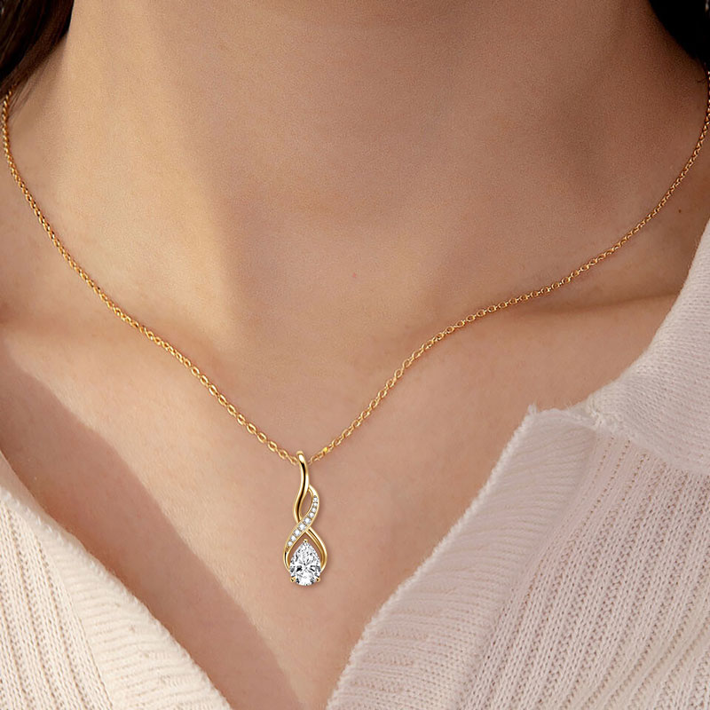 Anziw 7X10Mm 2ct Potongan Pir  - Moissanite Pendant Necklace Solitaire ulasan dan harga