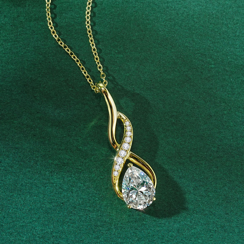 Anziw 7X10Mm 2ct Potongan Pir  - Moissanite Pendant Necklace Solitaire ulasan dan harga