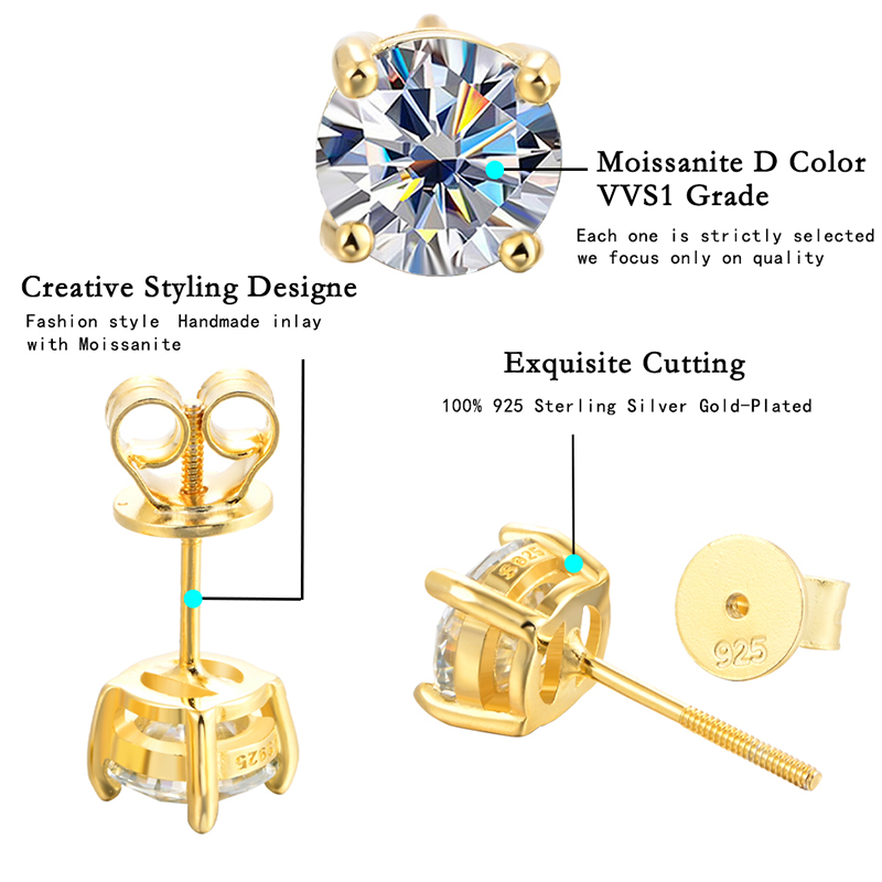 URBABY 1ct Moissanite anting k - Moissanite Stud Earrings Round Cut 1Ct ulasan dan harga