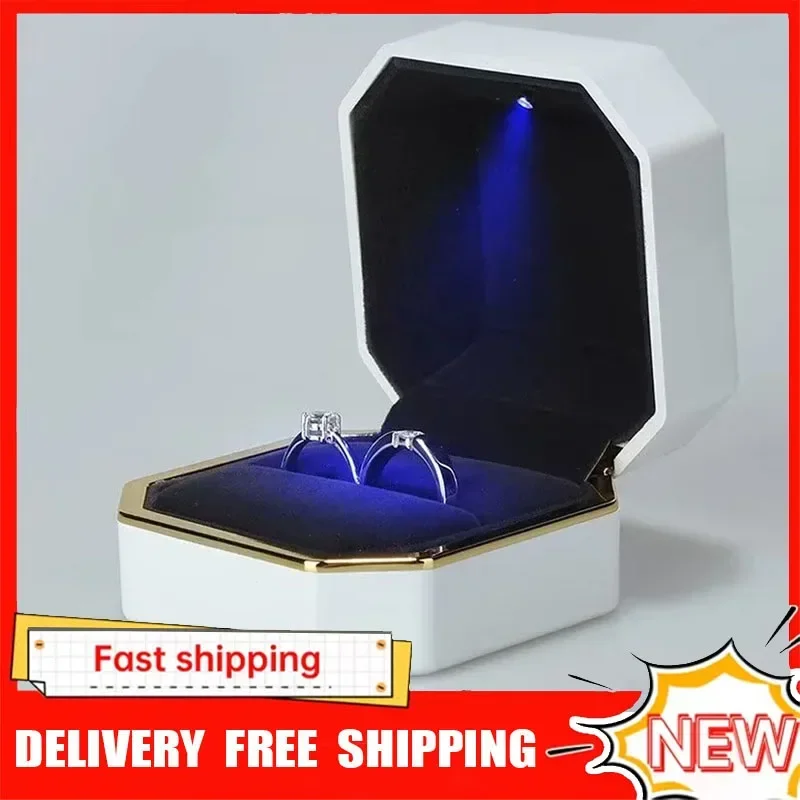 1PCS Kotak Cincin Mewah Perseg - Velvet Ring Box Led Light Proposal ulasan dan harga
