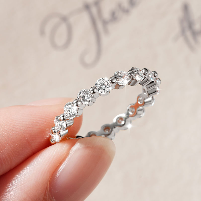Abestecom D Color Cincin Berla - Moissanite Eternity Band Ring Stackable ulasan dan harga