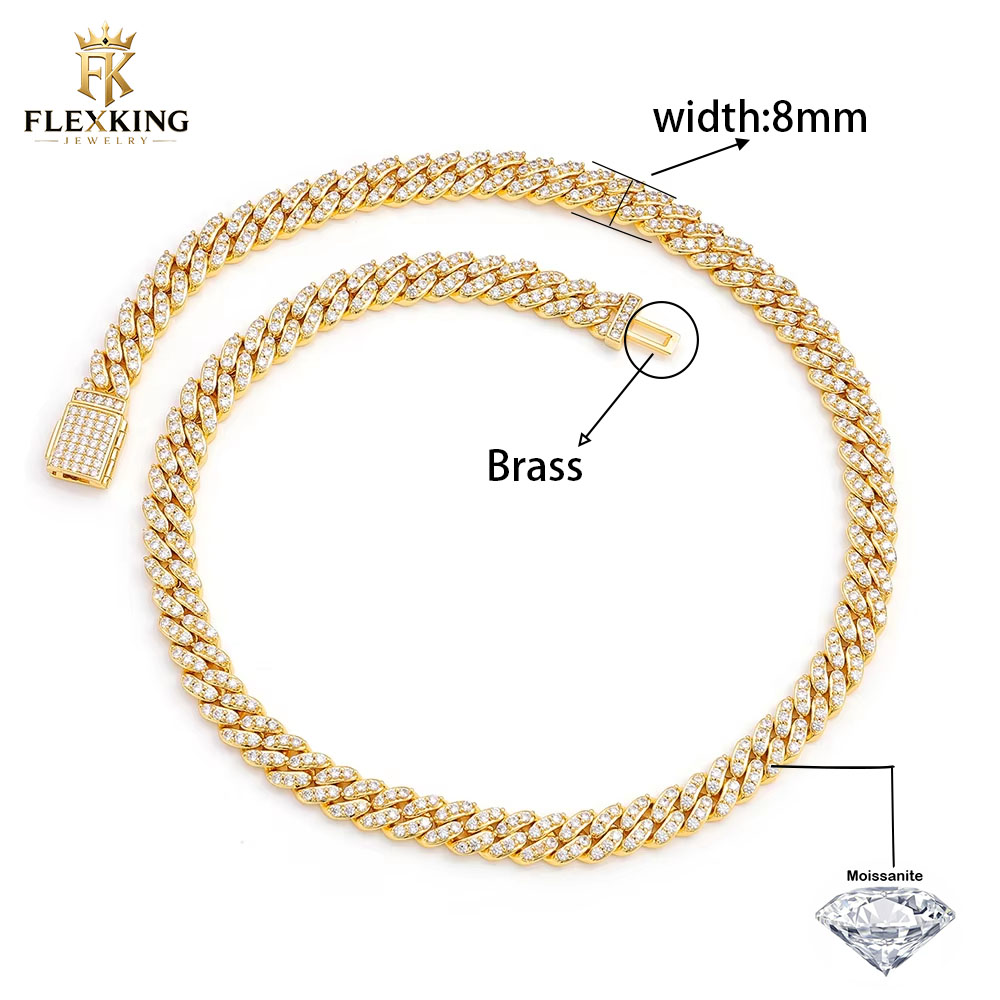 FLEXKING Kalung Rantai Kuba Mo - Moissanite Cuban Link Chain Iced Out ulasan dan harga