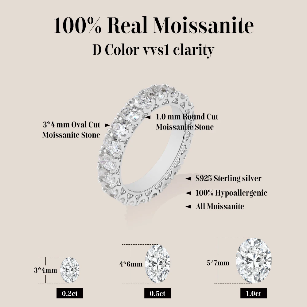 Cincin Moissanite Berongga den - Moissanite Eternity Band Ring Stackable ulasan dan harga