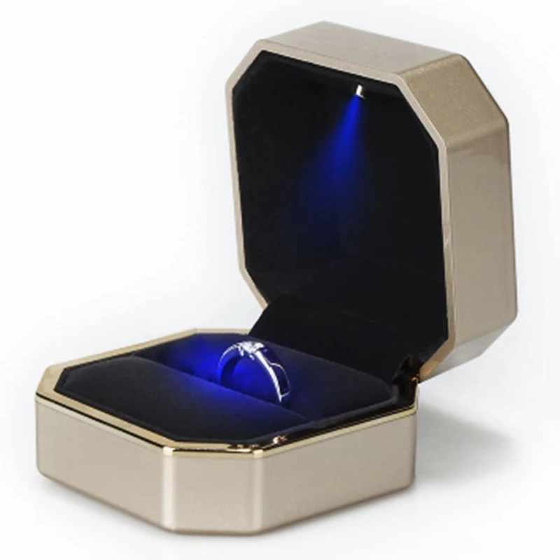Kotak Cincin Mewah Persegi Bel - Velvet Ring Box Led Light Proposal ulasan dan harga