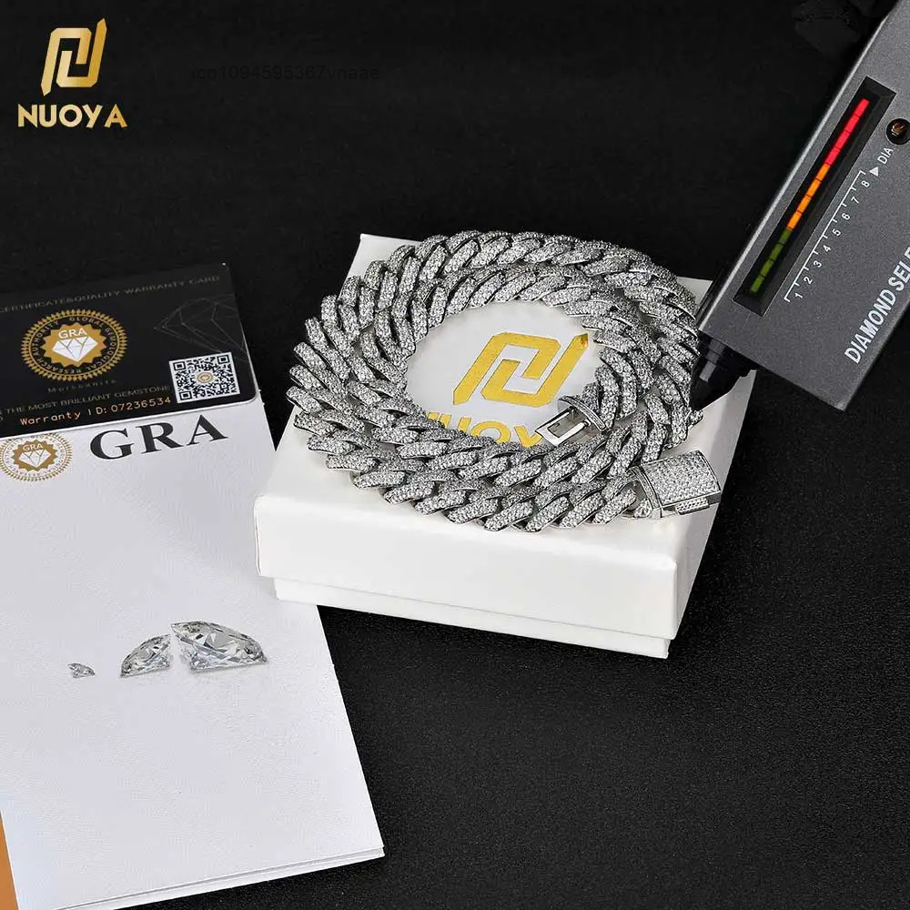 NUOYA 10/15MM Rantai Berlian M - Moissanite Cuban Link Chain Iced Out ulasan dan harga