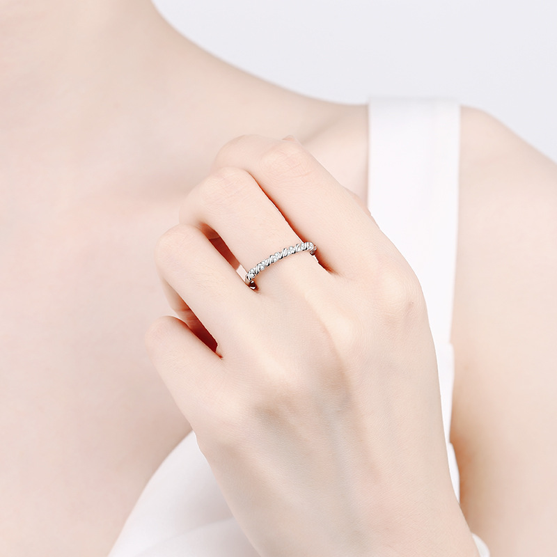 Cincin Keabadian Nyata Moissan - Moissanite Eternity Band Ring Stackable ulasan dan harga