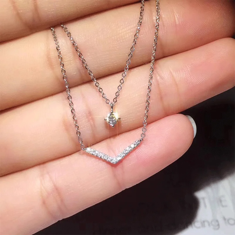 Anziw V Huruf 5Mm Liontin Mois - Moissanite Pendant Necklace Solitaire ulasan dan harga