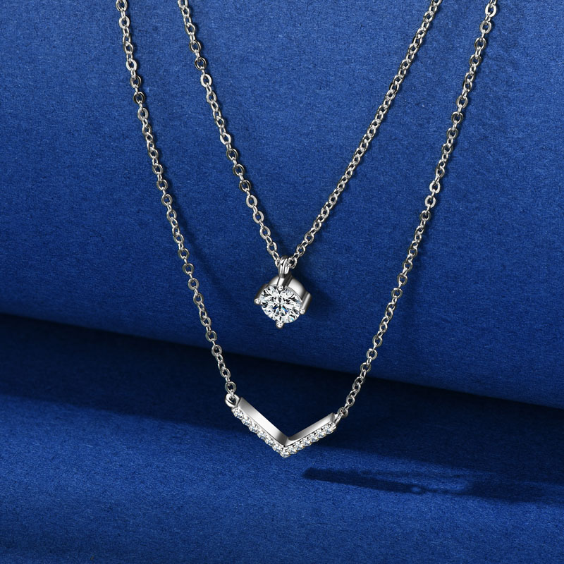 Anziw V Huruf 5Mm Liontin Mois - Moissanite Pendant Necklace Solitaire ulasan dan harga