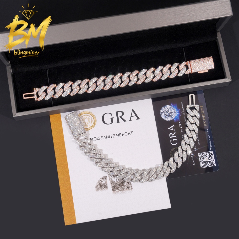 Kalung Blingminer 13mm VVS Moi - Moissanite Cuban Link Chain Iced Out ulasan dan harga