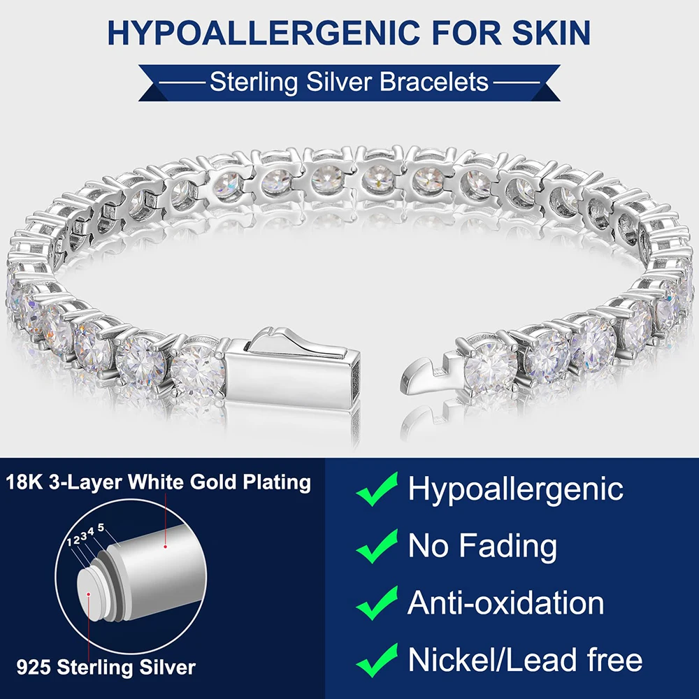 Gelang Tenis Moissanite 3Mm 4M - Moissanite Tennis Bracelet 925 Sterling ulasan dan harga