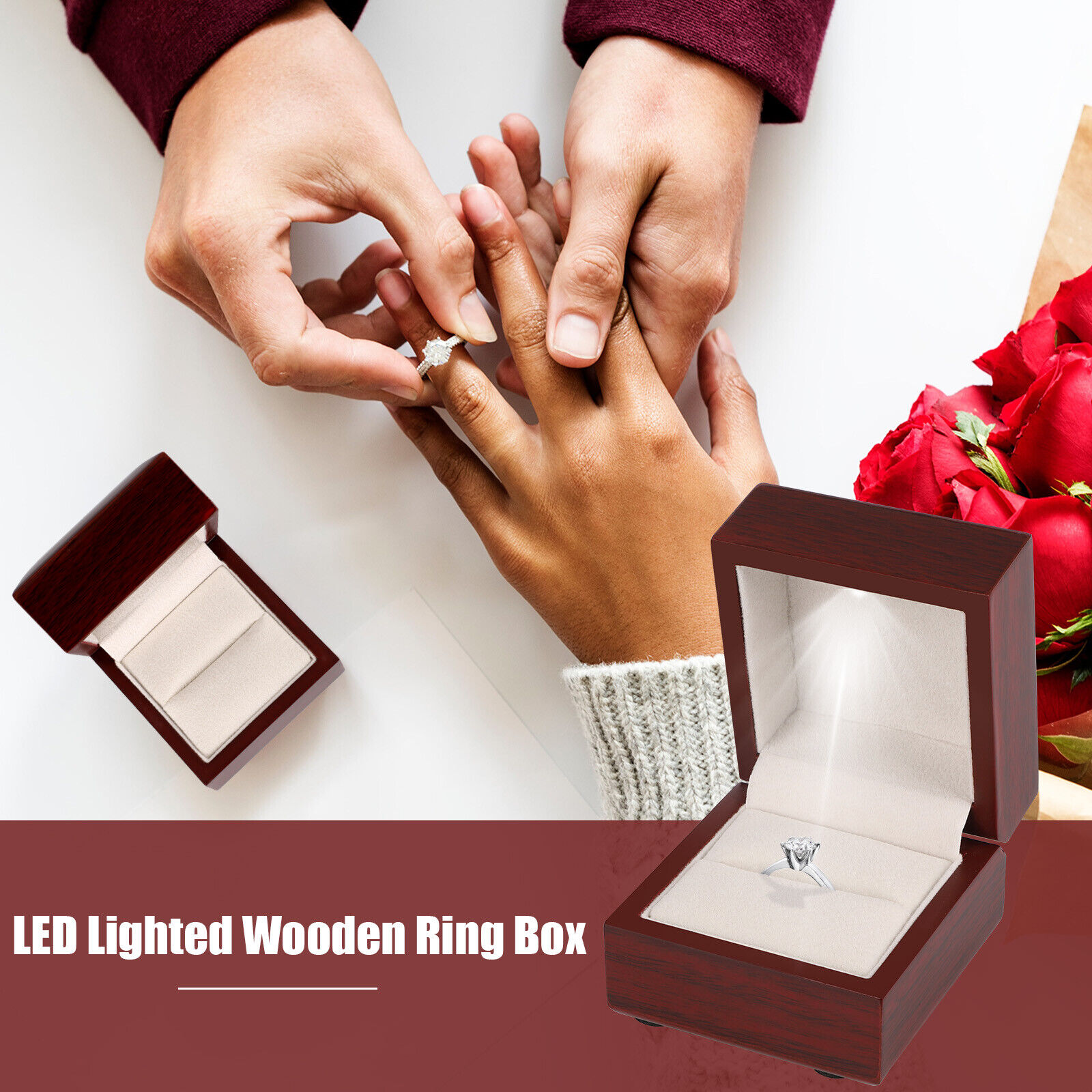 1 Buah Kotak Cincin Kayu Berla - Velvet Ring Box Led Light Proposal ulasan dan harga