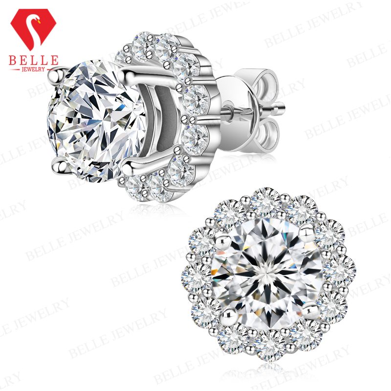 S925 Perak Murni Anting Kancin - Moissanite Stud Earrings Round Cut 1Ct ulasan dan harga