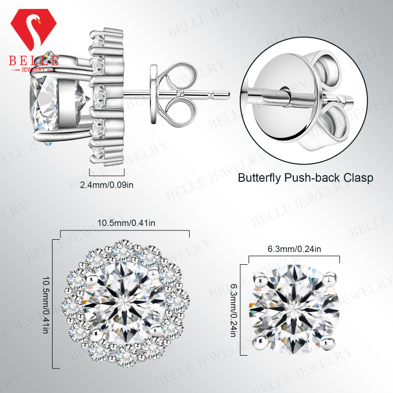S925 Perak Murni Anting Kancin - Moissanite Stud Earrings Round Cut 1Ct ulasan dan harga